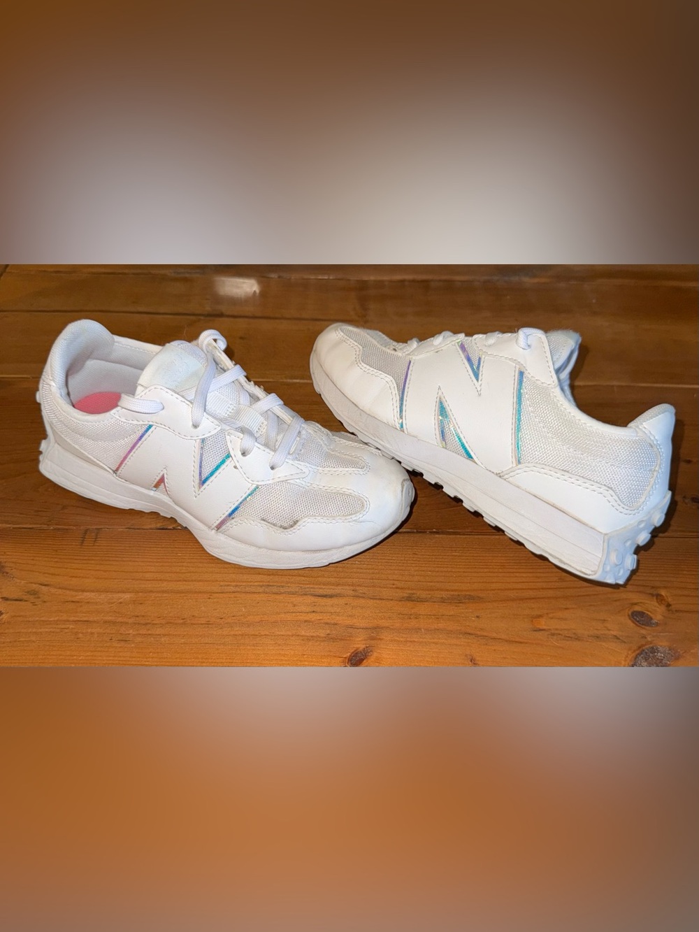 New Balance White Kids Sneakers with Iridescent Trim